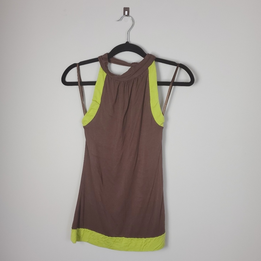 ❤ Charlotte Russe Brown & Green Halter Top